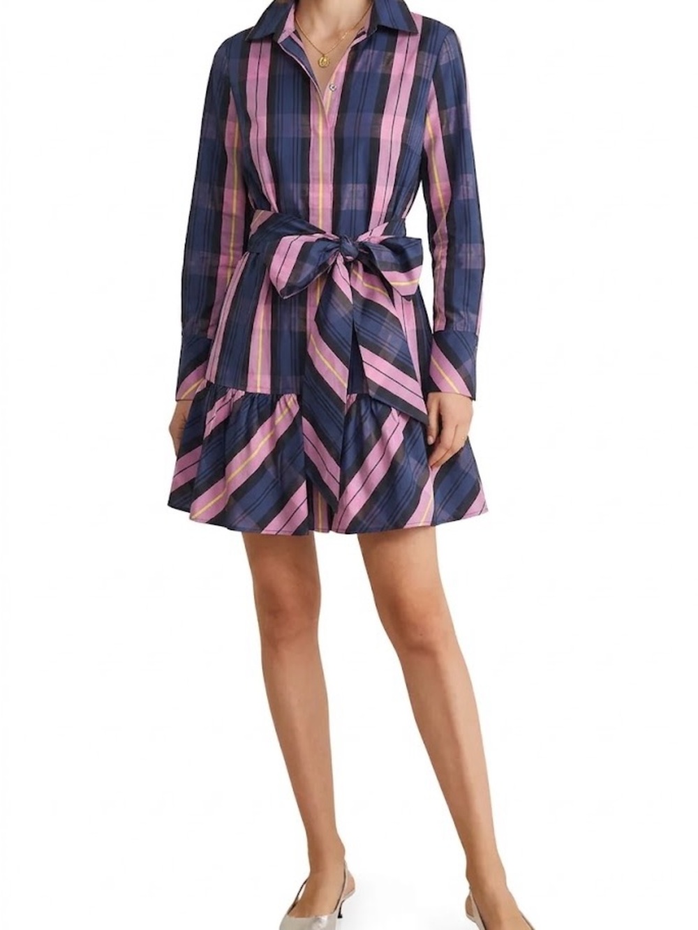 Vineyard Vines Anne Taffeta Shirtdress in Navy Purple Plaid size 2